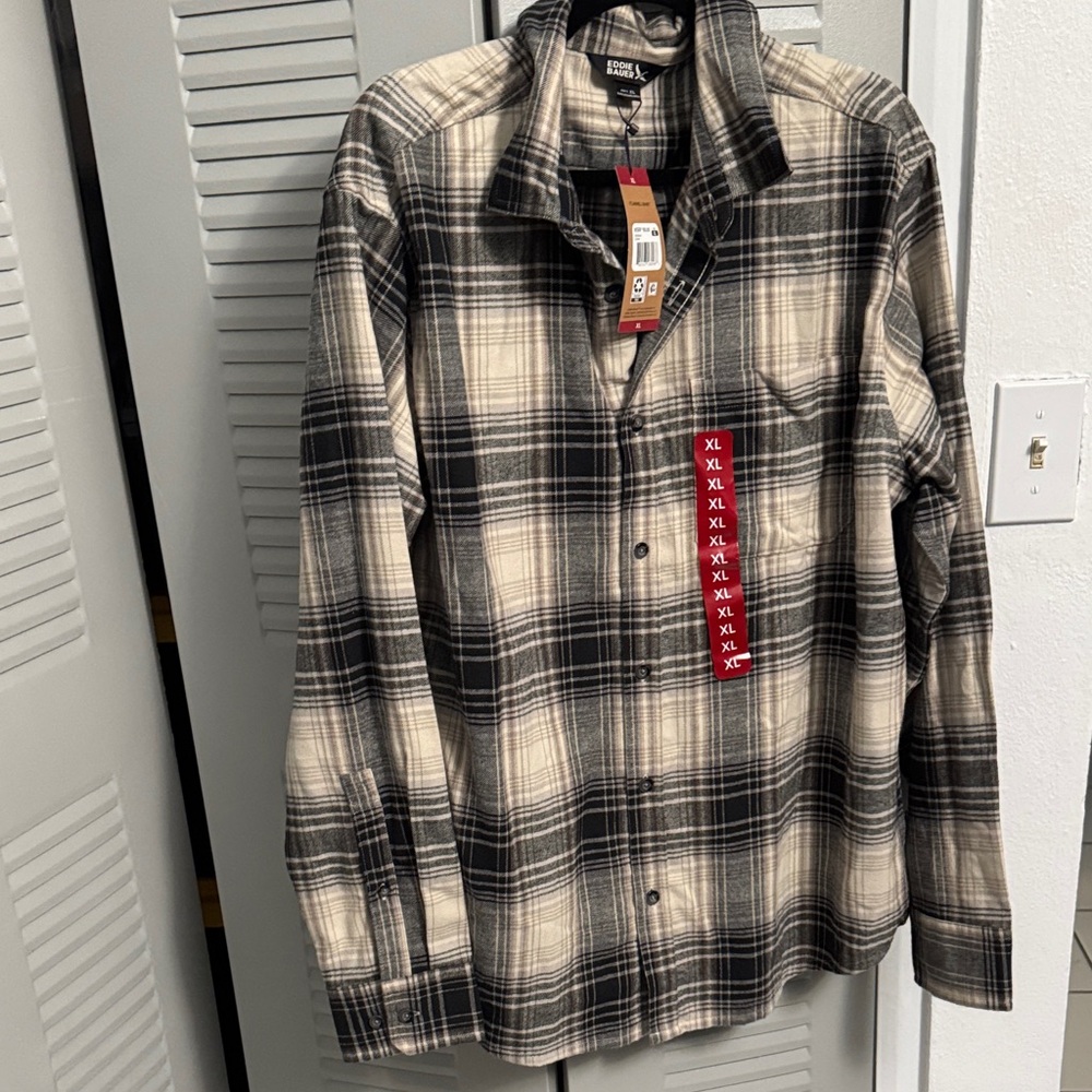 Eddie Bauer Cream and Black Flannel Shirt